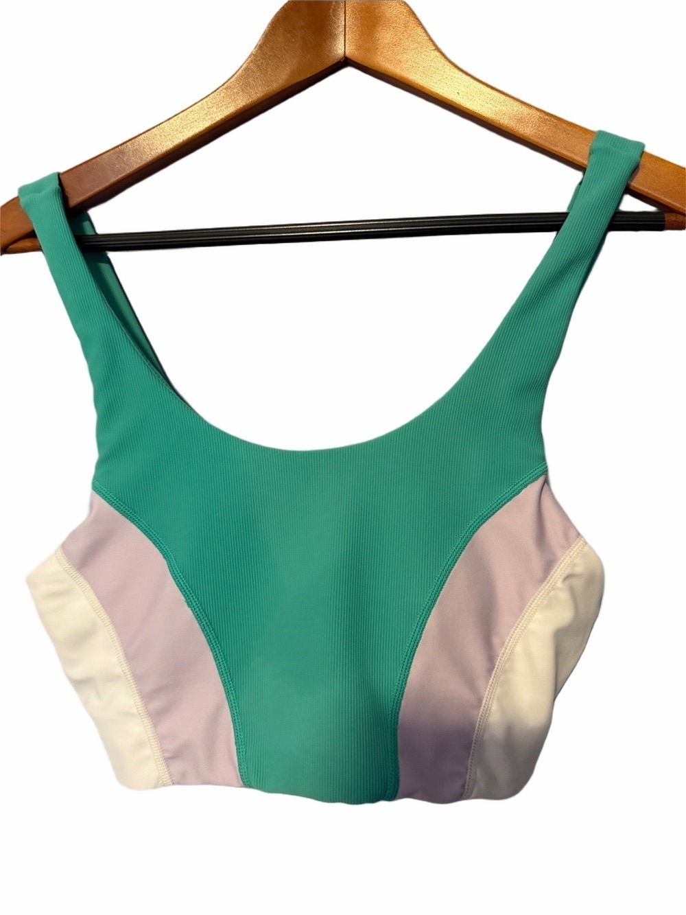 Willo Colorblock Scoop Neck Sports Bra Teal Lavender White Activewear L